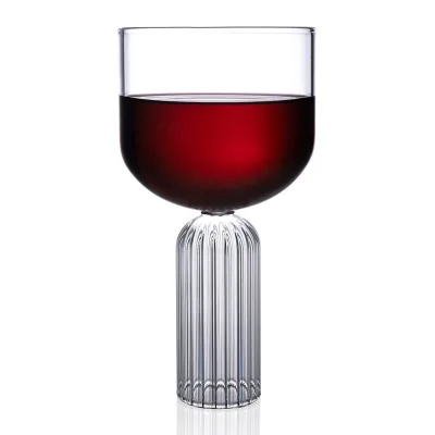 Hand Mouth Blown May Collection Glass Features Pleated Stem Wine Glass