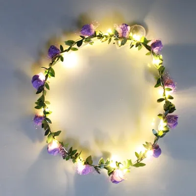 LED Flower Crown Fairy Light up Hair Wreath Party Floral Headpiece Hair Band Glowing Garland for Wedding Party