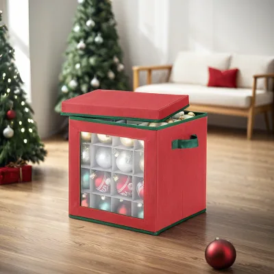 Modern Christmas Ornament Storage Box Tear-Proof Transparent Window Foldable Containers with Individual Dividers