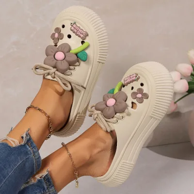 Cute Flower Cartoon Closed Toe Platform Women Slippers Sandals Soft EVA Sole Anti Slip Summer Beach Pool Clogs Ladies Size 35-44