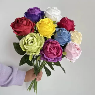 Real Touch Gradient Purple Dream Artificial Single Stem Rose, Silk Rose Flower for Wedding Home Party Table Decor Wholesale