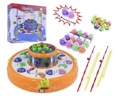 Fishing Game Toy Set with Double-Layer Rotating Board Flashing Lights Fishing Toys