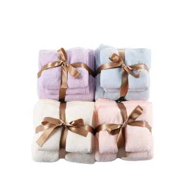 Custom Thickened Coral Velvet Bath Towel Set with Hair Dryer Cap Soft and Absorbent Skin-Friendly Wholesale