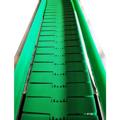 International Food Grade PU Thermoplastic Green Bottles Cans Chain Scraper Conveyor