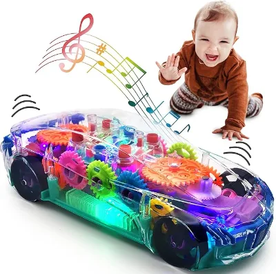 Electric Transparent Car Body Concept Vehicle Mechanical Gear Cars Children Universal Car Toy With Light and Music for Kids