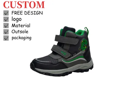 Custom Kids Outdoor Boots Waterproof Hook Loop Snow Shoes Anti-Slip Hiking Casual Boots with Cartoon Logo OEM ODM