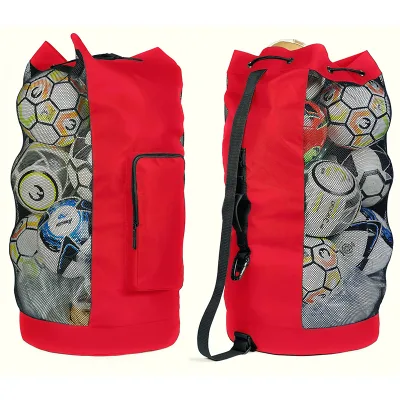 Custom Heavy-Duty XL Red Soccer Mesh Equipment Ball Bag with Adjustable Shoulder Strap Outdoor Water Gear Sports Accessories