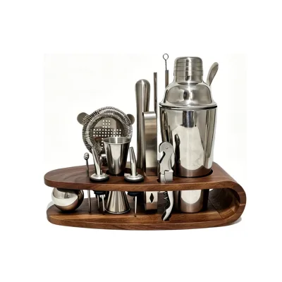 16Pcs Stainless Steel Cocktail Shaker Bar Tools Set With Wooden Stand Professional Bartender Kit Martini Mixing Shaker