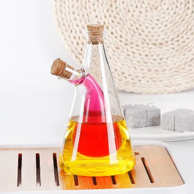 Hot!!!Novel Design Double Separated Room Glass Cooking Oil Pot Glass Vinegar Pot Kitchen Utensil with Hermetic Cork Lid