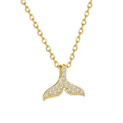 Simple Silver Plated Zircon Wave Mermaid Tail Pendant Necklace Gold Plated Chain 925 Fine Jewelry Sterling Silver Basic Chain