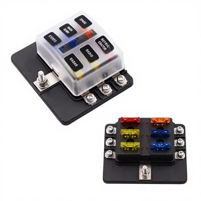 GLOBALTONE 6-Way 32V 30A Plastic & Copper Panel Mount Blade Fuse Holder Box for Car Truck Boat Marine with Screw Terminal