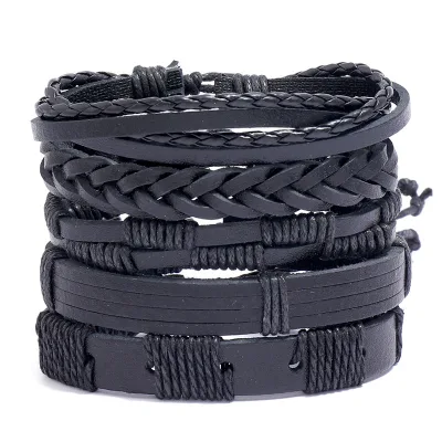 Men's Retro Simple Braid Black Leather Bracelet Fashion Accessories with Stylish Wrap Bracelets
