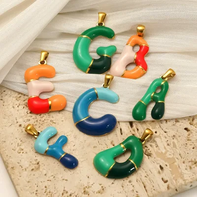 Colorful Oil Dripping Letter Name Necklace Stainless Steel 26-letter Engraving Pendant