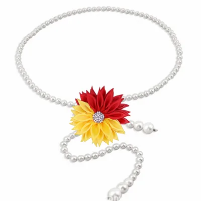Dainty Red and Yellow Flower Charms Making Sorority Phi Delta Kappa Inspired Body Jewelry Waist Chain Pearl Belt for Women