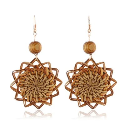 Handmade Wooden Rattan Earrings African Bamboo Earrings Statement Flower Earrings(EJ1285)