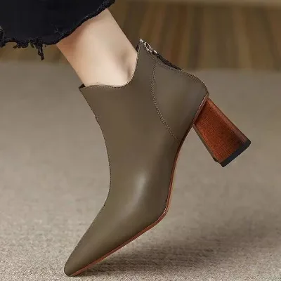 New Design Winter Zipper Women's Heeled Boots PU Upper Rubber Outsole Ankle & Bootie