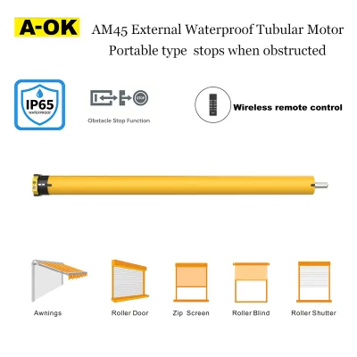 A-OK AM45-20/17-MR-E-XP Tubular Motor Waterproof Stop Function Home Outdoor Canopies Balconies Restaurants Curtains Rolling