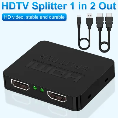 1 in 2 Out 4K HDTV Splitter Full Kit, HD 1x2 Video Splitter with 100cm HDTV Cable and 80cm USB Power Cable