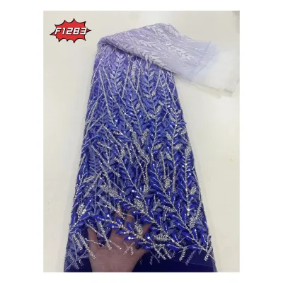 F1283 New Arrival Manufacturer Supply Plants Pattern Sequins Embroidery French Lace Fabric for Wedding Dress Clothing Fabric