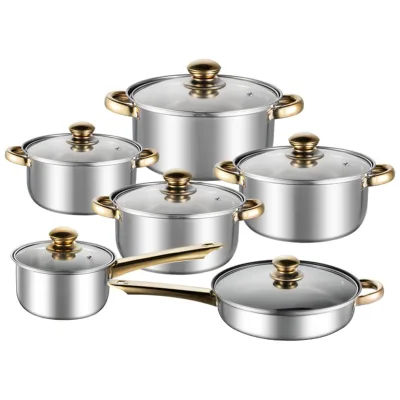 12-Piece Anti-Rust Stainless Steel Cookware Set Non-Stick Kitchenware Including Fry Pan Cooking Pot for Kitchen Use Metal