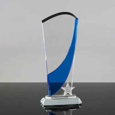Custom business gift momentoes crystal glass award trophy Colour Ribbon Crystal Award