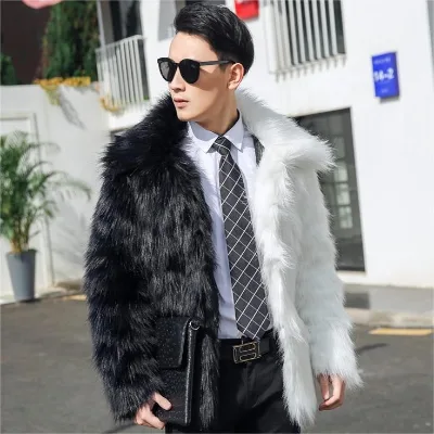 Autumn and Winter Men's Fashion Short Coat with Temperament Artificial Fur Effect Custom Trench Outerwear Woven Method