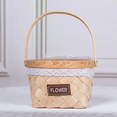 Handmade Customizable Storage Basket Bamboo Flower Gift Packing Basket With Long Handle