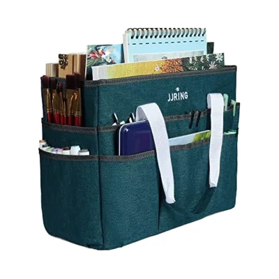 Large Art Storage Tote Bag Organizer Multiple Pockets Bluish Green Sewing Bag for Craft Medical Office Supplies Storage