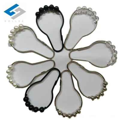 12pcs Bathroom Metal Iron Nickel Plating Curtain Accessories Hook Stainless Shower Curtain Rings Hooks with Roller Balls