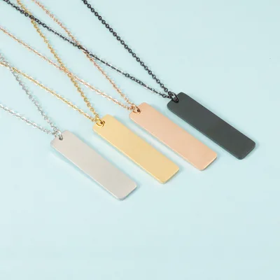 Custom Logo Glossy Long Necklace Jewelry Gold Plated DIY Stainless Steel Laser Engraved Chain Necklaces