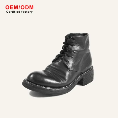OEM Custom Retro High Top Boots New Autumn Winter Summer Goodyear Welted Made Horse Leather Lace-up Motorcycle Handmade