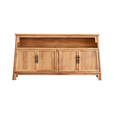 Classical Living Room Shoe Cabinet Homestay Home Storage Cabinet Elm Wood Low Cabinet with Door