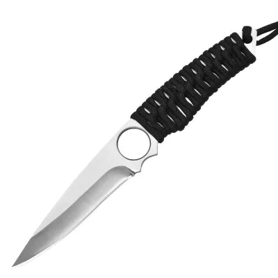 Stainless Steel Outdoor Knife - Portable Paracord Wrapped Straight Blade for Wilderness Survival High Hardness Straight Blade
