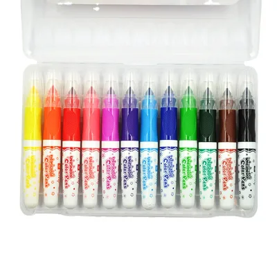Hot Selling 12-Color Triangular Watercolor Pen Felt Tip Fibre Plastic Box OEM Wholesale Non-Toxic Washable Ink Art Markers Set