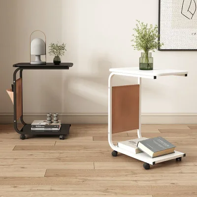 Tea Coffee Side Tray Table with 2-Tier Storage Rack Small Rolling Nightstand with Casters Portable Corner Table for Sofa Modern