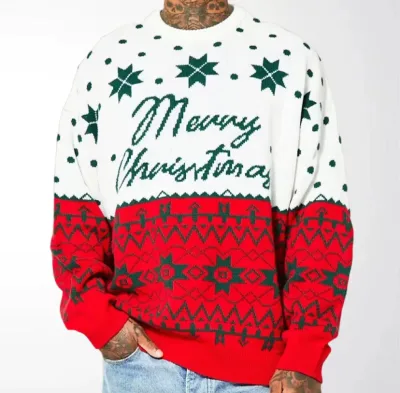 Long Sleeve Winter Knitted Ugly Christmas Sweater for Men Unisex Jacquard Design Breathable Knitwear