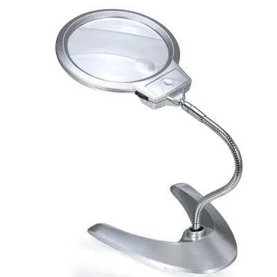 Desktop LED Magnifying Lamp with Metallic Silver Base and High-Definition Optical Lens