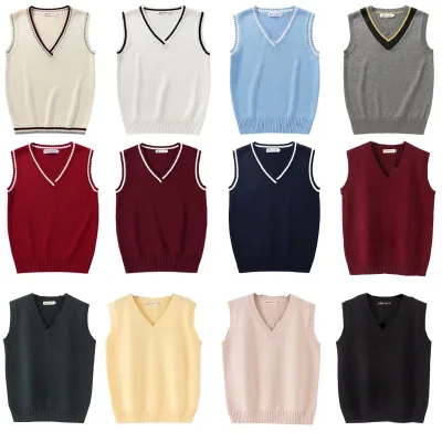 Children School Uniform Design Sleeveless Knit v Neck Pullover Latest Design School Uniform Sweaters