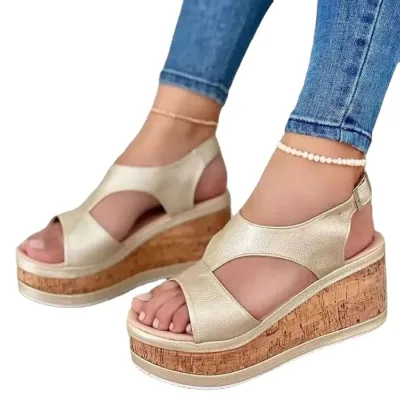 Summer New Wedge Sandals Platform Roman Shoes One-line Large Size Women's Sandals