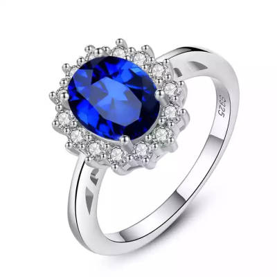 Luxurious Blue Topaz Princess Diana Solid 925 Sterling Silver Gemstone Women Engagement Rings