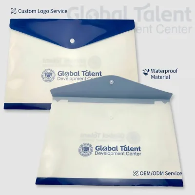 Hot Sales Longli Custom Logo UV Printing PP Pocket Wallets School Folder A4 Translucent Envelope File Document Bag Button