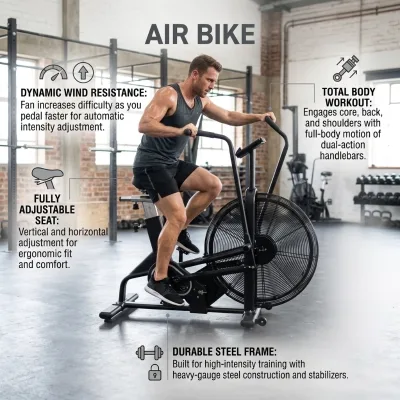 New Arrival Commercial Air Bike Wind Resistance Fan Exercise Bike Full Body Workout Air Bike Gym Cardio Fitness Equipment