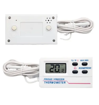 Refrigerator Freezer Thermometer Alarm, Internal and External Display, Electronic Digital Display, Refrigerator Thermometer