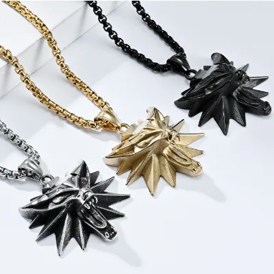 Retro Gothic Wolf Head Necklace Durable Non-tarnish Stainless Steel 18K Gold Plated Link Viking Pendant Everyday Party Wear Gift