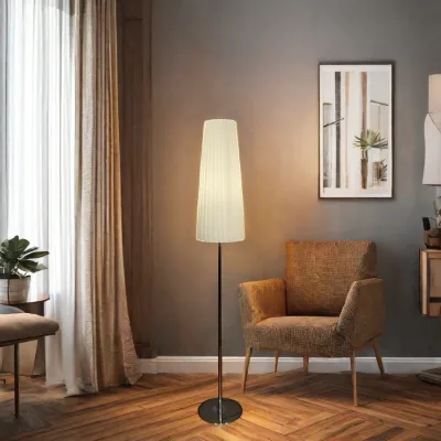 Minimalist Indoor Corner Light Living Room Vintage Fabric Pleated Lampshade Metal Led Floor Lamps Standing