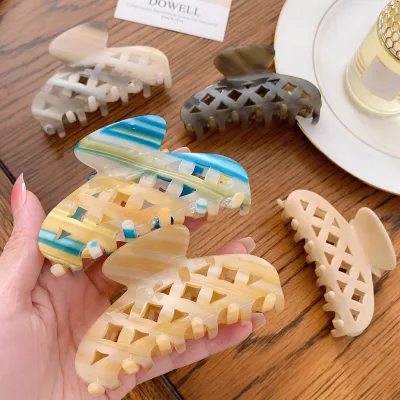 DOWELL New Arrival High-Grade Acetate Hairpin Beautiful Hollow Plaid Simple Design European American Party Claw Clip Girls