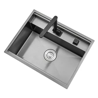 Asras SUS304 Stainless Steel Hidden Sink Multifunction Handmade Kitchen Sink With Tap Model 8250NX Nano Black
