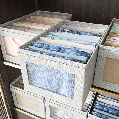 Home Clothes Organizer Closet Storage Washable Wardrobe Containers Washing Foldable Fabric Storage Bin Basket With Visual Window