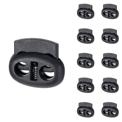 Custom 5MM POM Bag Strap Buckle Plastic Elastic Cord Locks Shoe Lace Tie Locks Double Hole Spring Shoelace Clips for Bags