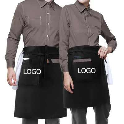 Wholesale Custom logo Waiter Restaurant Polyester Cafes Chef Barber Bar Kitchen Salon Half Adjustable Waiter Aprons Black Red